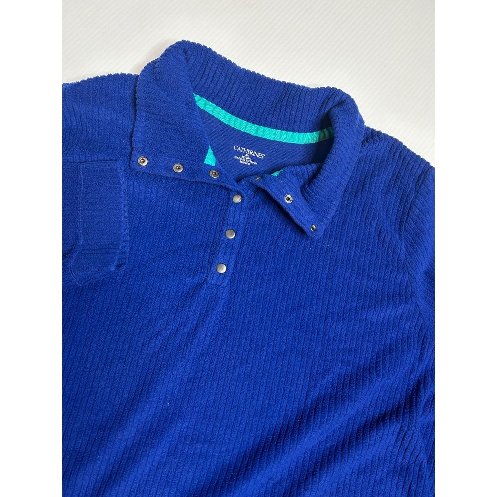 Catherines Womens Chenille Blue Pullover Sweater Plus Size 3X 26/28W Kangaroo Po